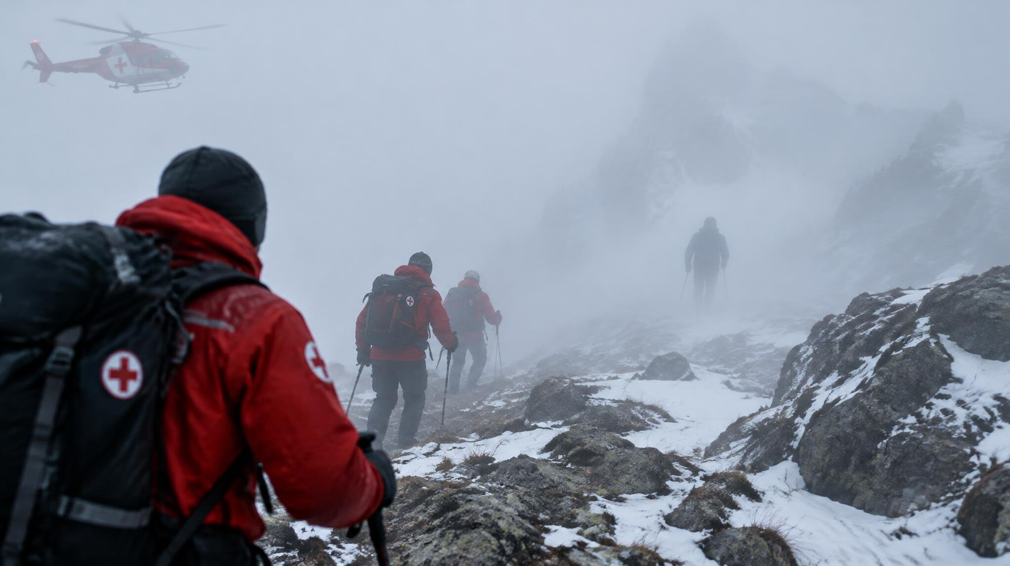hiker disappearing in fog